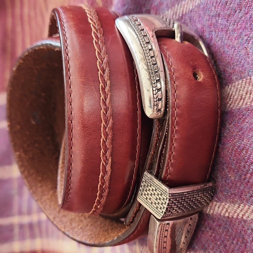 Brighton Onyx Vintage Brown Leather Silver Belt